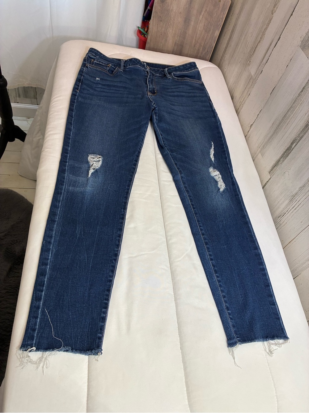 a.n.a Dark Blue Distressed Women's Jeggings Sz 12 mid rise